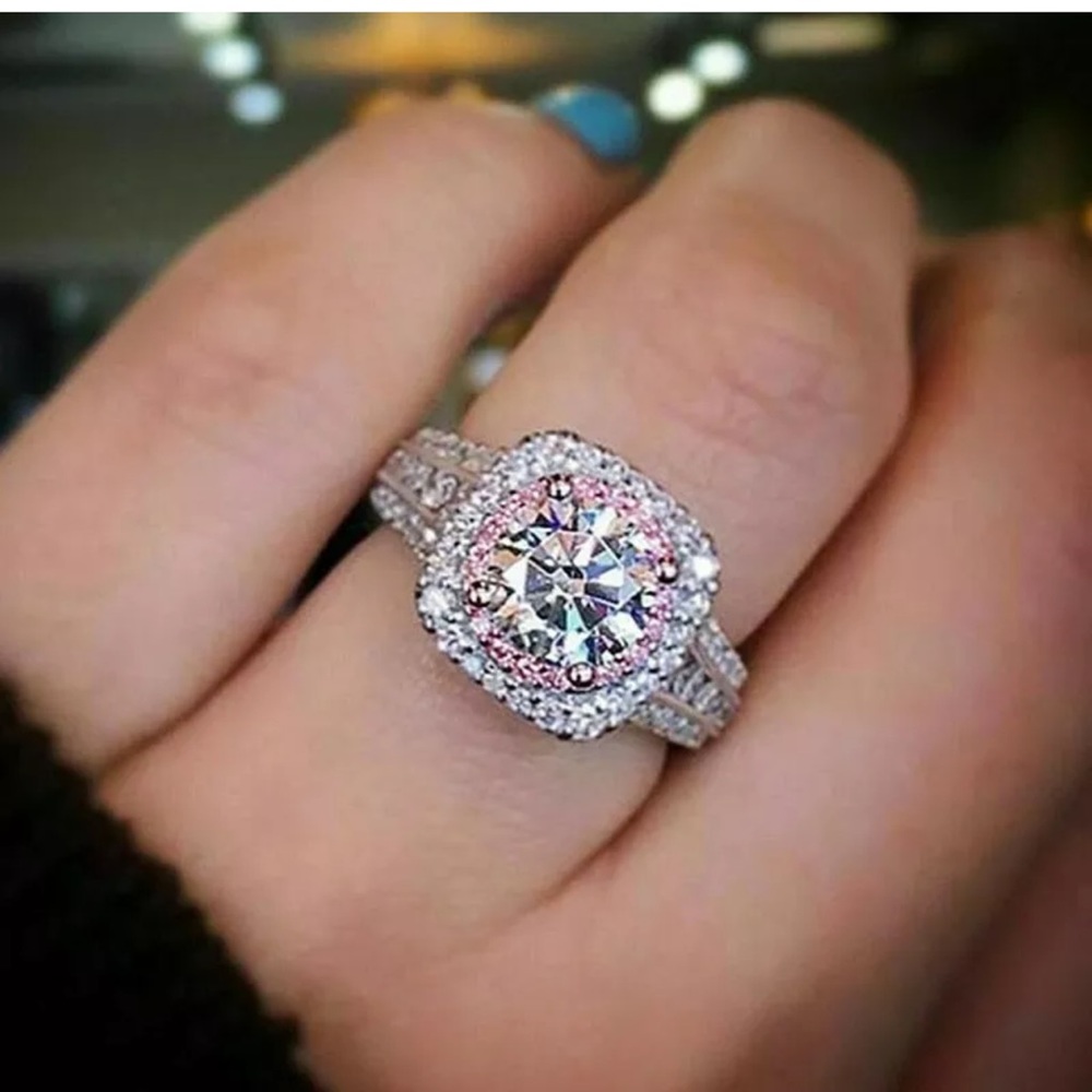 Women 925 Silver Rings White & Pink Sapphire - Picture 4 of 7